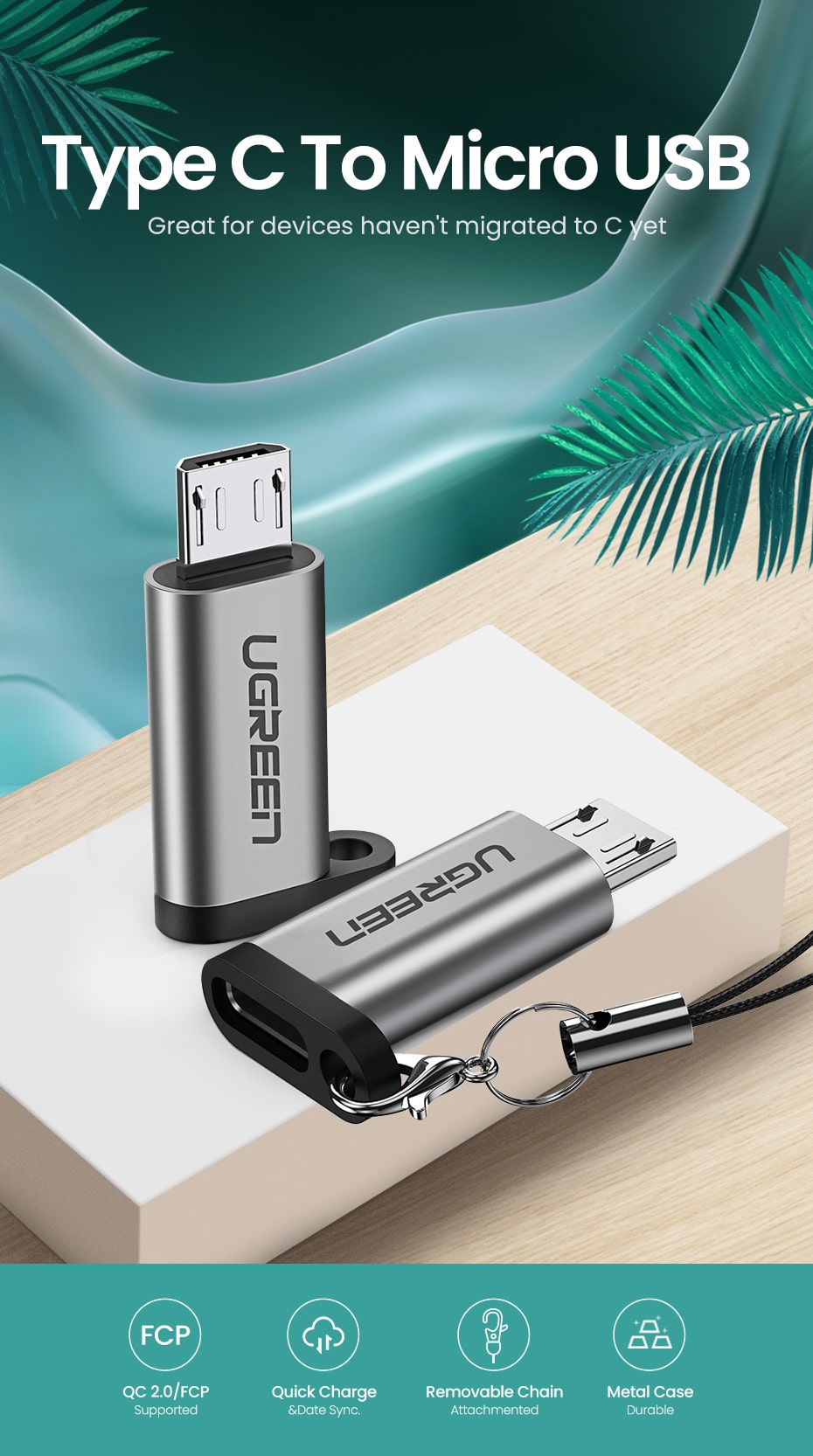 Ugreen Micro-USB til USB-C Adapter 2A Ugreen Micro-USB til USB-C Adapter 2A