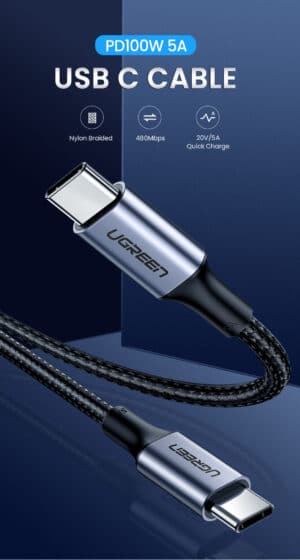 Ugreen USB-C 2.0 Kabel Flettet 5A 100W 2m