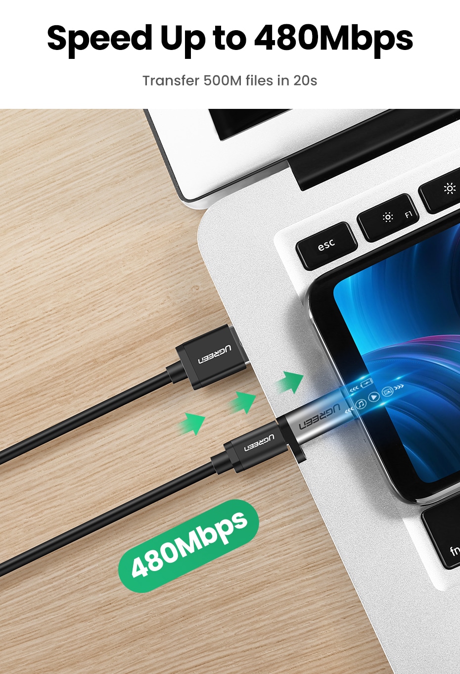 Ugreen Micro-USB til USB-C Adapter 2A