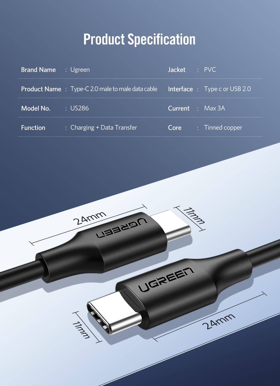 Ugreen USB-C 2.0 Kabel 3A 60W 2m