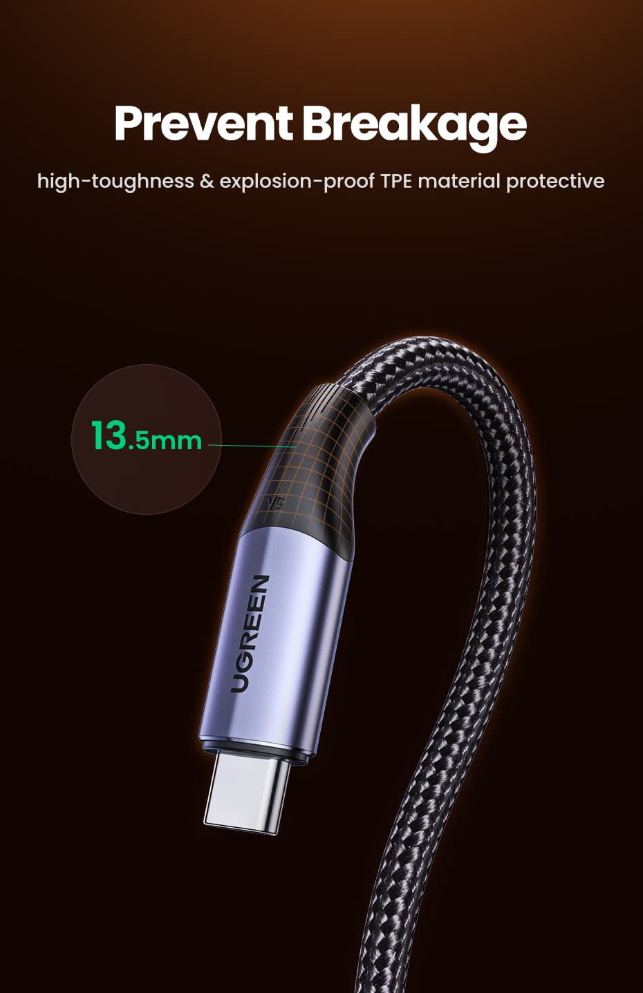 Ugreen USB-C 3.1 Gen2 Kabel Flettet 5A 100W 1m