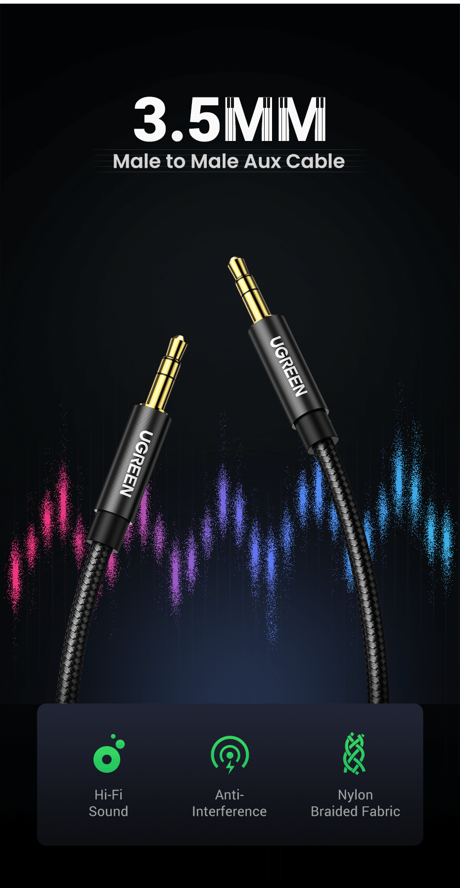 Ugreen 3.5mm AUX Kabel Flettet 2m