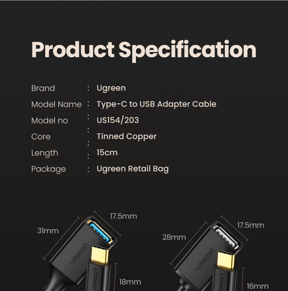 Ugreen USB-C til USB-A 3.0 OTG Adapterkabel
