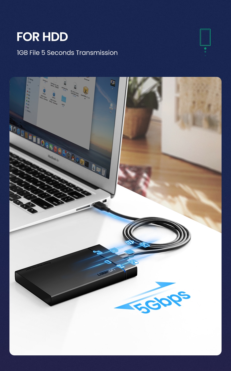 Ugreen USB-A 3.0 til USB-C Kabel 2.4A 2m