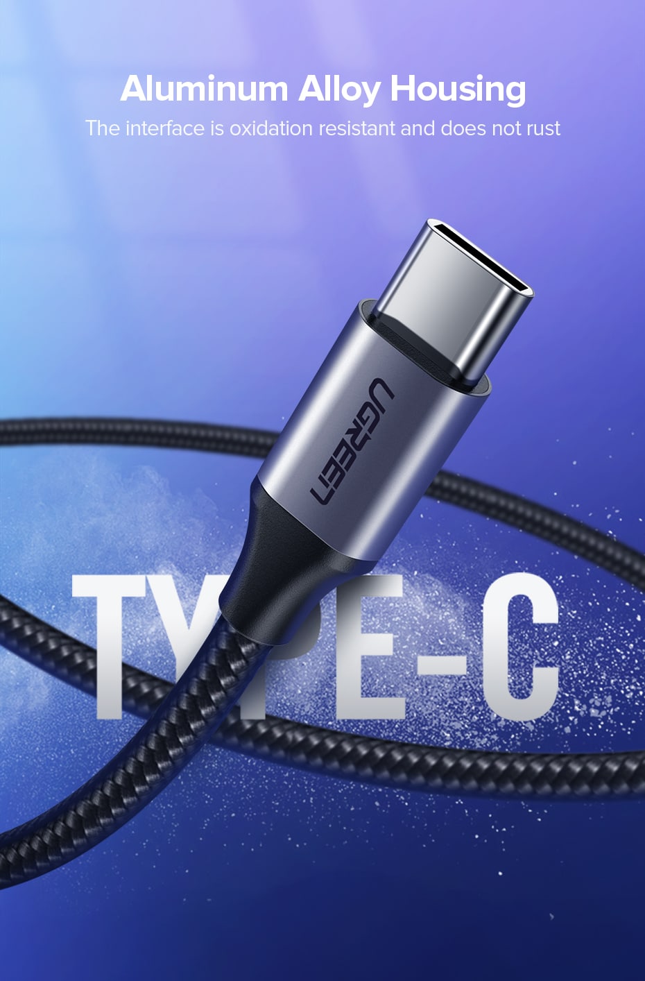 Ugreen USB-A 2.0 til USB-C Kabel Flettet 3A 2m