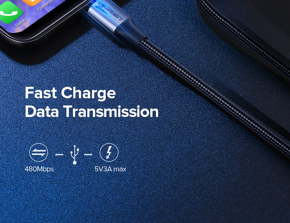 Ugreen USB-A 2.0 til USB-C Kabel Flettet 3A 2m