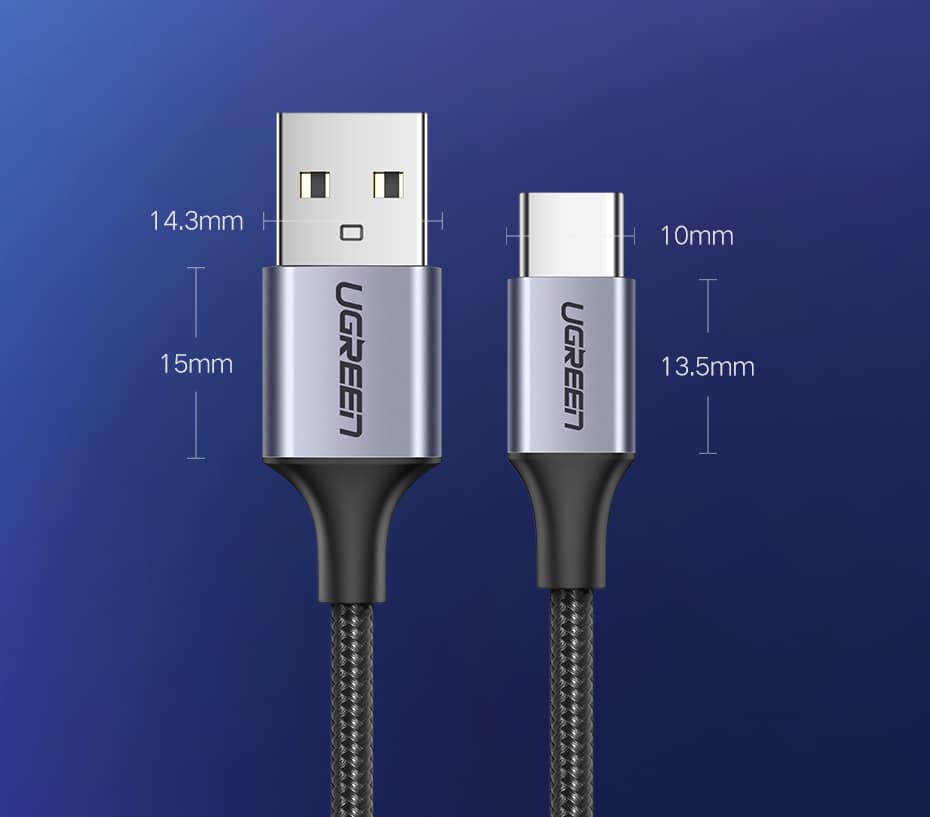 Ugreen USB-A 2.0 til USB-C Kabel Flettet 3A 2m