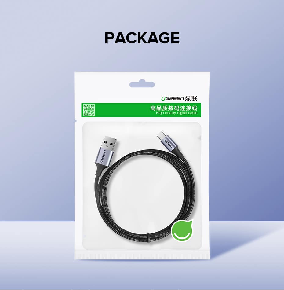 Ugreen USB-A 2.0 til USB-C Kabel Flettet 3A 2m