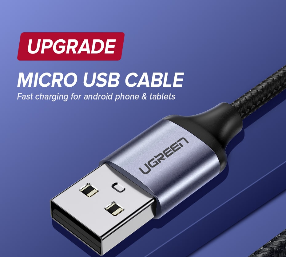 Ugreen USB-A 2.0 til Micro-USB Kabel Flettet 2A 2m