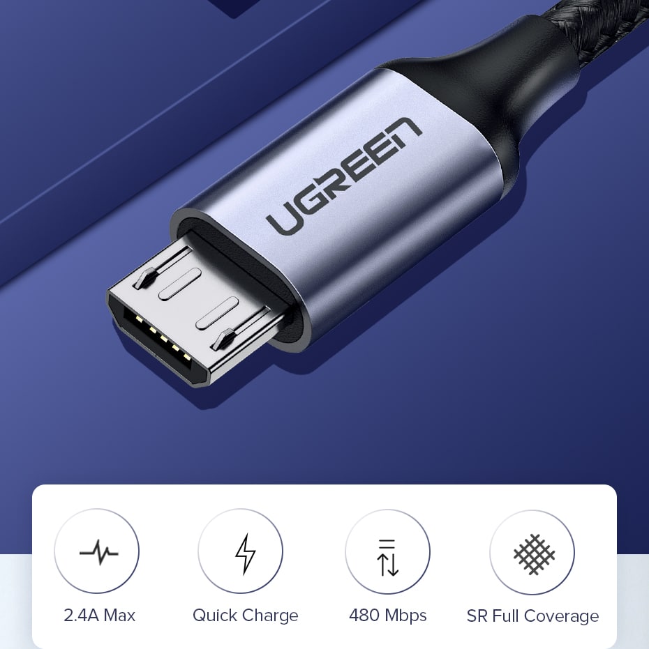 Ugreen USB-A 2.0 til Micro-USB Kabel Flettet 2A 2m