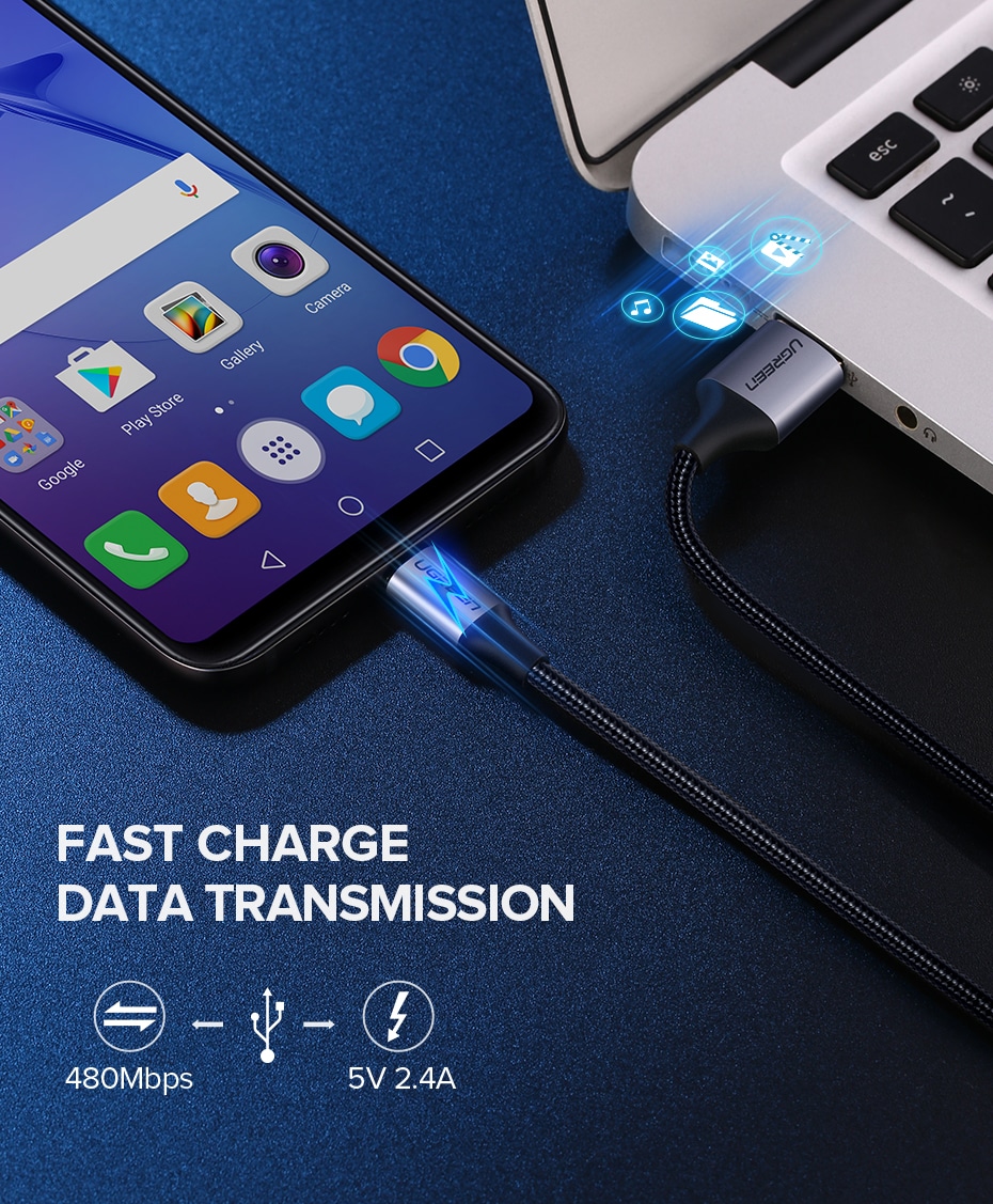 Ugreen USB-A 2.0 til Micro-USB Kabel Flettet 2A 2m