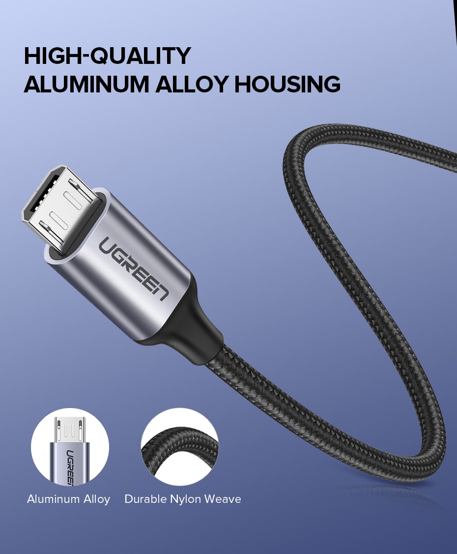 Ugreen USB-A 2.0 til Micro-USB Kabel Flettet 2A 2m