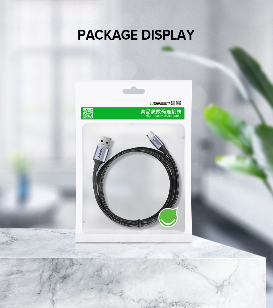 Ugreen USB-A 2.0 til Micro-USB Kabel Flettet 2A 2m