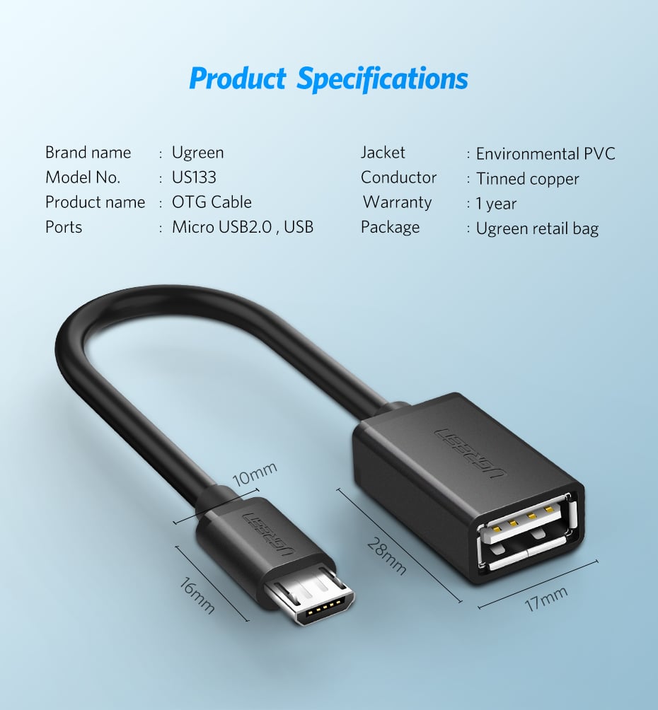 Ugreen Micro-USB til USB-A 2.0 OTG Adapterkabel